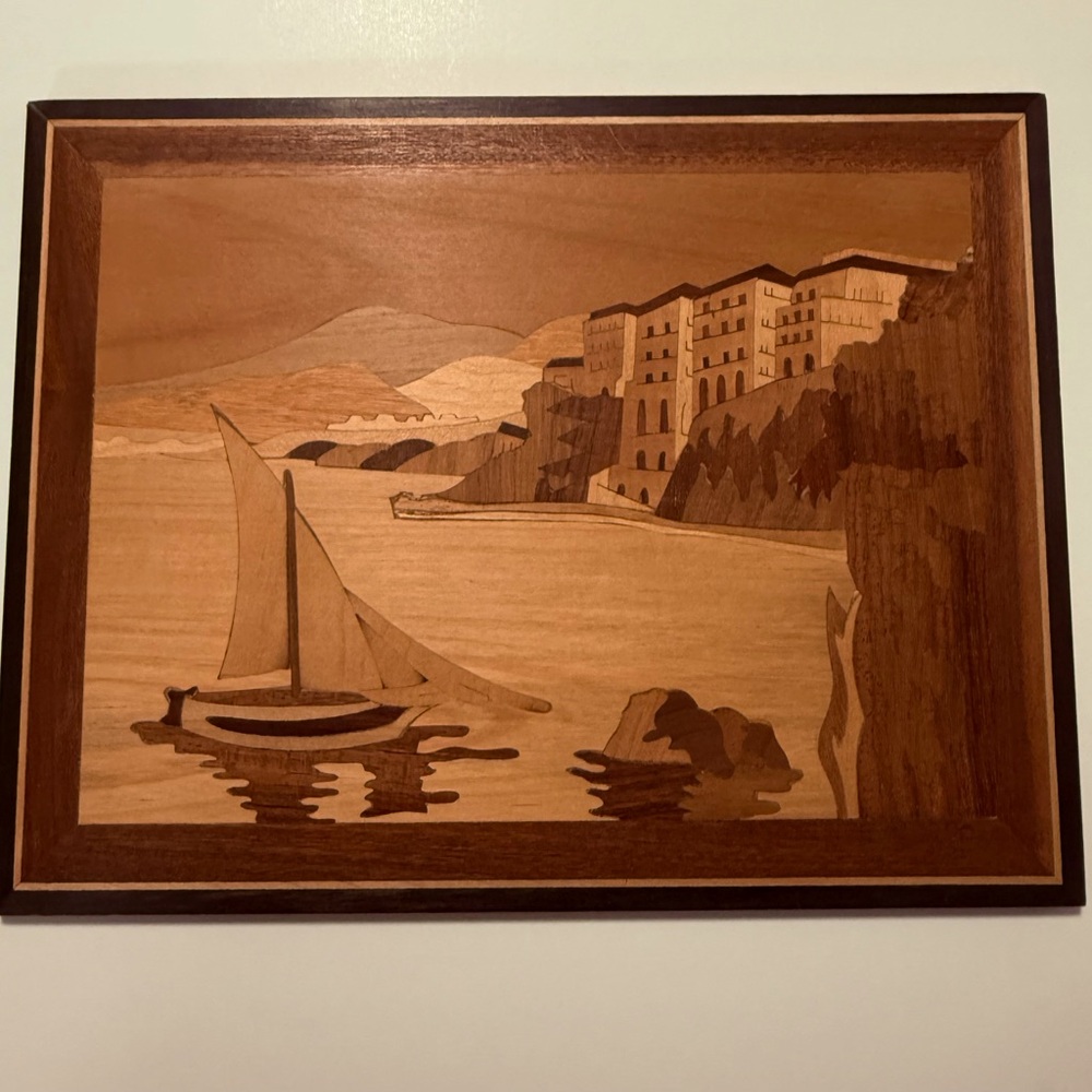 Vintage Marquetry Landscape of Italian Coast